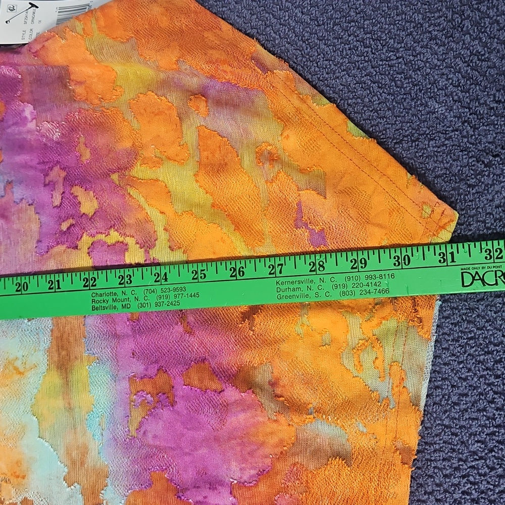 Calessa Burnout Tie Dye Crew Neck Tunic W/Asymmetric Hem: Orange Multi:Size- 1X - Picture 14 of 14